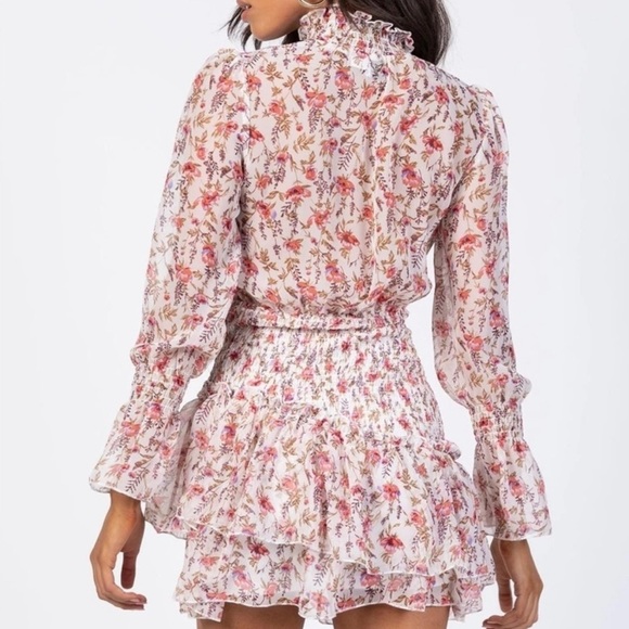 PRINCESS POLLY PINK FLORAL SMOCKED WAIST GUETTA MINI FORMAL PARTY DRESS WOMENS 6 - Picture 5 of 11